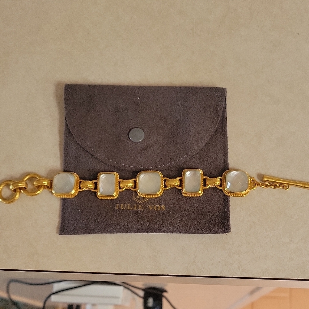 Julie Vos Gold Bracelet with Iridescent White Stones